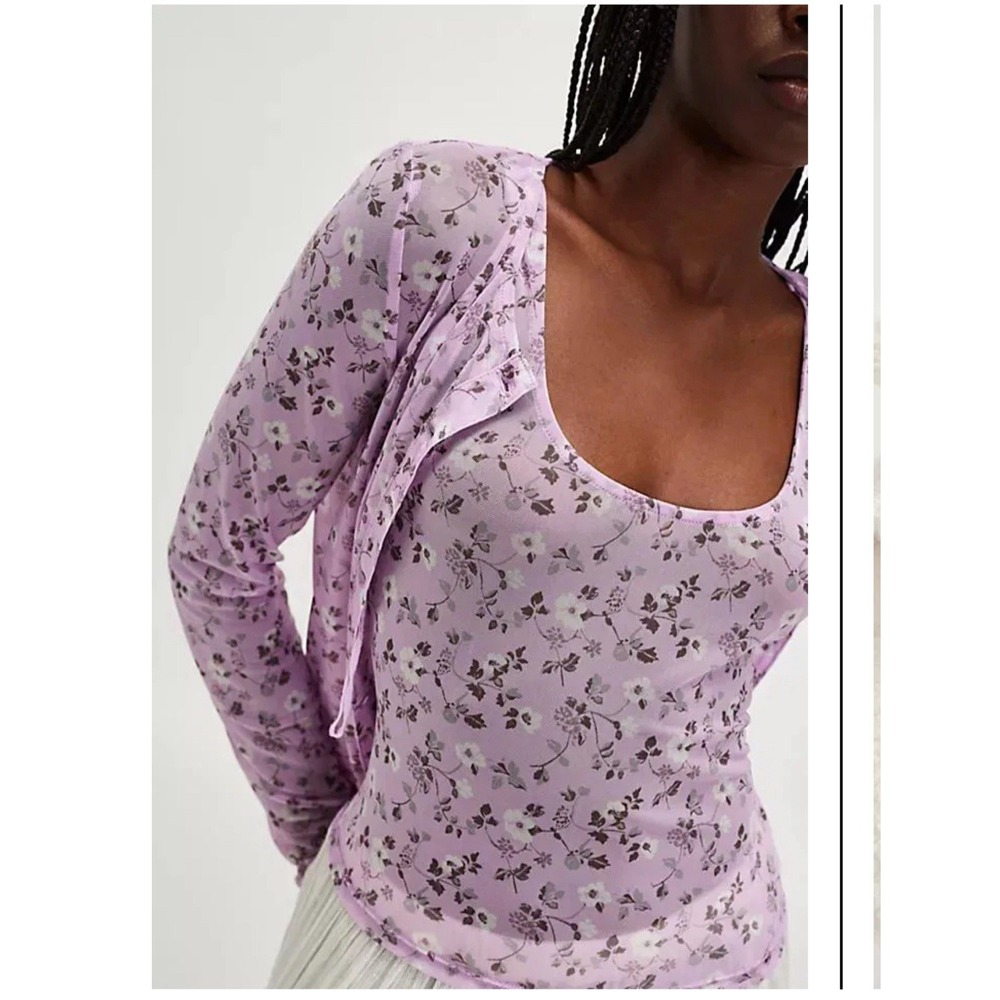 NWOT‎ Free People Twosie For One Mesh Top Set Y2K Floral Size Medium Lilac Combo